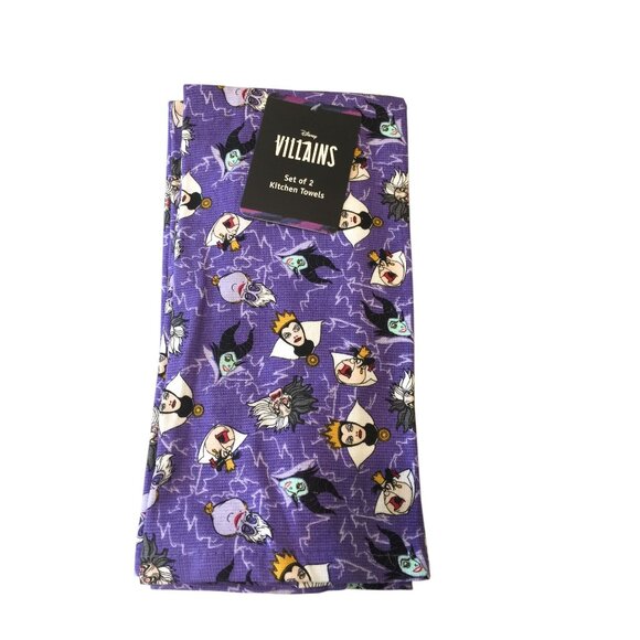 Disney Villains 2 Pack Kitchen Towels Ursula Maleficent Evil Queen Cruella Queen - Picture 1 of 3